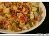 Summer Veggies and Sun Dried Tomatoes over Egg Noodles